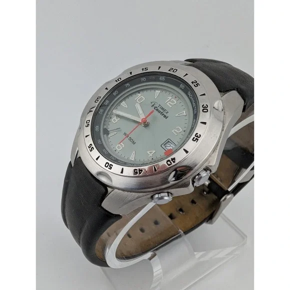 Timex I-Control Indiglo Tachymeter Watch Men 40mm Case Leather Band- New Battery